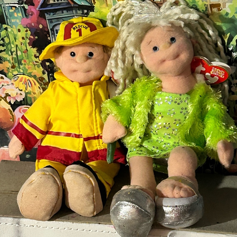 Plush Dolls - Yellow Firefighter and Green Fairy